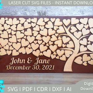 Hochzeit Gästebuch Svg, Herzen Baum Gästebuch Svg, Glowforge bereit Datei, digitaler Download, kommerzielle Nutzung