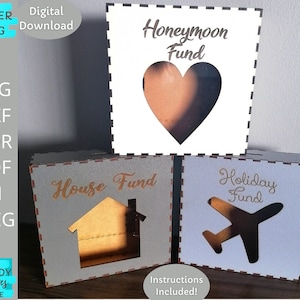 Risparmio Scatola svg, Scatola fondo vacanza, Scatola luna di miele, House Funds scatola svg, Glowforge SVG, Download digitale, uso commerciale