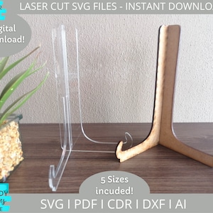 Schildersezelstandaard svg, Slot Wood Thickness Tester svg, Plate Stand svg, Glowforge ready, laser cut file, Digital Download, Commercieel Gebruik