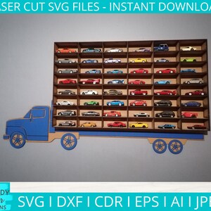 大型車収納レーザーカット DXF、棚レーザーカットファイル、キッズトラック svg、デジタルダウンロード、商用利用