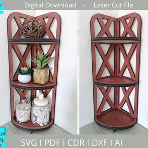 Farmhouse Corner Shelf svg, Bathroom Shelf svg, Display stand svg, Glowforge Ready svg, Laser Cut Digital Download, Commercial Use