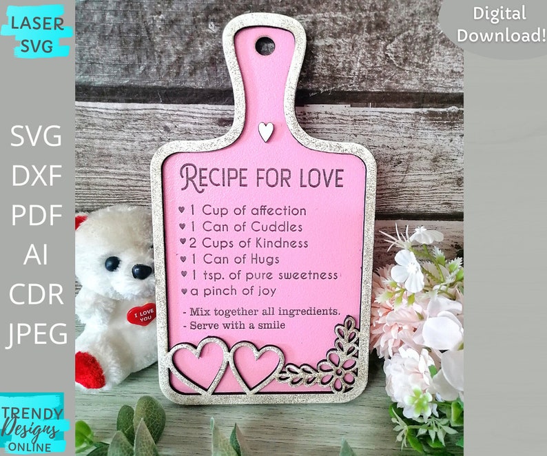 Recipe for Love svg file, Valentines cutting board svg, Glowforge ready, laser cut file, Digital Download, Commercial Use image 2