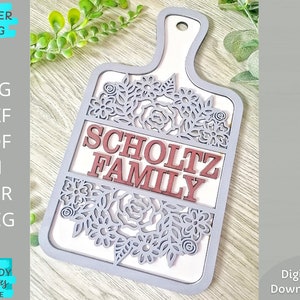 Florale Schneidebrett svg Datei, Personalisiertes Schild SVG, Glowforge ready, Laser cut Datei, Digital Download, Kommerzielle Nutzung