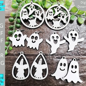 Ghosts Earrings svg file, Halloween Earrings Bundle svg, Glowforge Ready SVG, Laser Cut Digital Download, Commercial Use