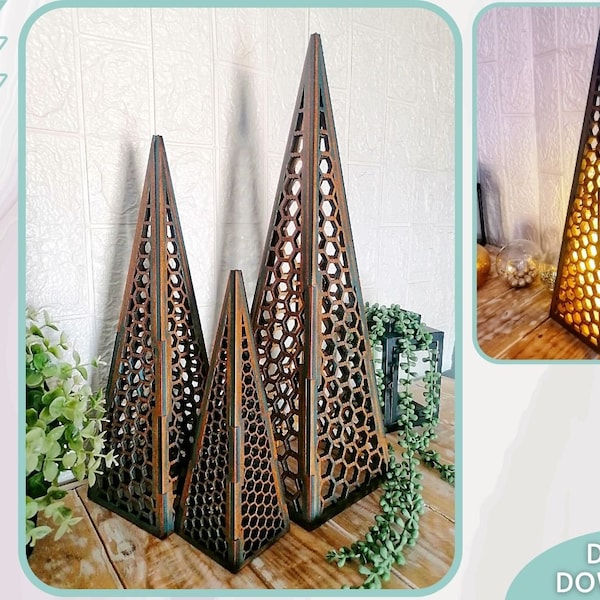 3D Chicken wire Christmas Tree svg, Farmhouse standing Christmas trees trio set, Glowforge ready Laser cut, Digital Download, Commercial Use