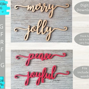 Descarga digital, plate palabras svg, Merry Jolly Joyful Peace archivo cortado por láser, Glowforge svg, Fuente gruesa svg, Uso comercial
