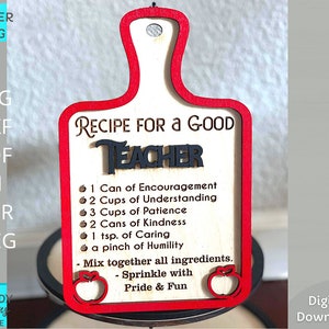 Rezept für einen guten Lehrer SVG-Datei, Schneidebrett svg, Glowforge bereit, Laser cut Datei, Digitaler Download, kommerzielle Nutzung