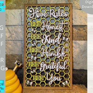 Hive Rules Sign svg, Bee Sign svg, Glowforge Ready bestand, Laser Cut svg, Digitale download, Commercieel gebruik