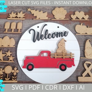 Okrągły wymienny samochód ciężarowy svg, Vintage Truck Shiplap circle svg, 12 wymiennych, Glowforge svg, pobieranie cyfrowe, wykorzystanie komercyjne