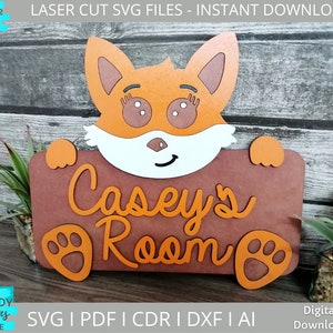 Fox Sign svg, Kids Door sign svg, Nursery Sign svg, DIY Paint kit svg, Glowforge Ready, Laser Cut file, Digital Download, Commercial Use