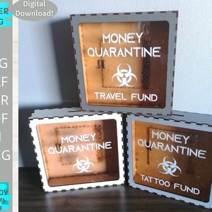 Money Box svg, Scatola fondi di viaggio, Scatola di risparmio tatuaggio, Scatola di quarantena di denaro svg, Glowforge SVG, Download digitale, uso commerciale