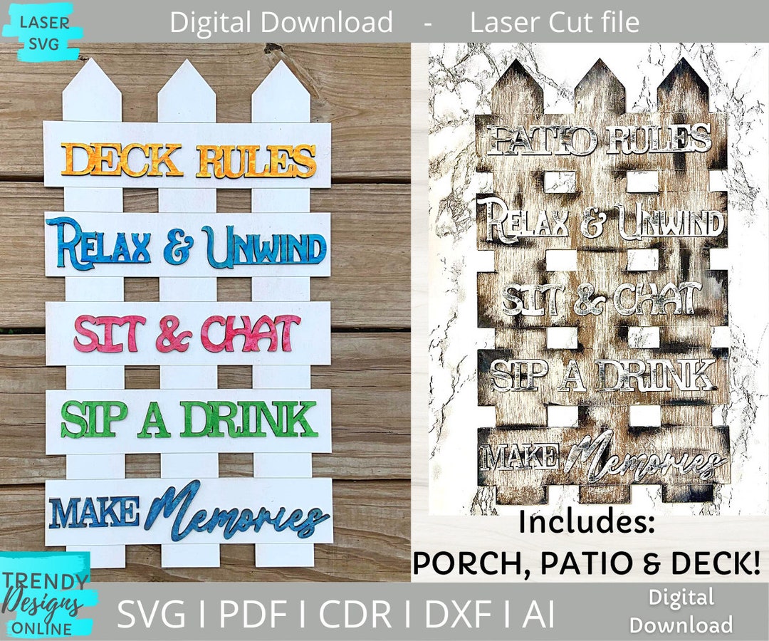 Patio Rules Sign Svg, Porch Rules Svg, Deck Rules Sign Svg, Ready File, Laser Cut Svg