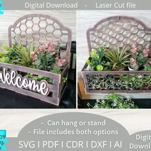 Chicken Wire Planter svg bestand, Welcome Planter svg, Planter Box svg, Glowforge ready, laserge cut file, Digital Download, Commercieel gebruik
