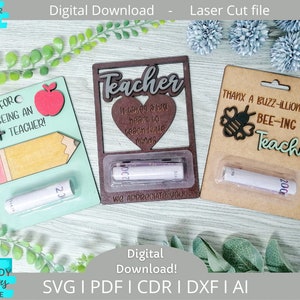 Carte per insegnanti Money Bundle SVG, Carta custodia balsamo per labbra SVG, Download digitale, Glowforge Ready SVG, File tagliato al laser, Uso commerciale