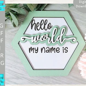 Hallo Welt mein Name ist Zeichen Svg, Neugeborene Ankündigung Svg, Laser geschnitten Dateien, Glowforge bereit Dateien, digitaler Download, kommerzielle Nutzung