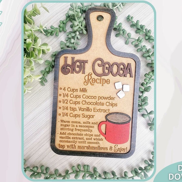 Hot Cocoa Recipe svg file, Christmas cutting board svg, Glowforge ready, laser cut file, Digital Download, Commercial Use