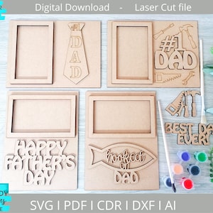 Día del padre marco diy kit de pintura svg, papá niños artesanías svg, descarga digital, glowforge listo svg, archivo de corte láser, uso comercial