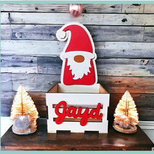 Plik svg ze skrzynką świąteczną Santa Gnome, pudełko na smakołyki z Wigilii, plik svg, pobieranie cyfrowe, plik svg z obsługą Glowforge, plik cięty laserowo, wykorzystanie komercyjne