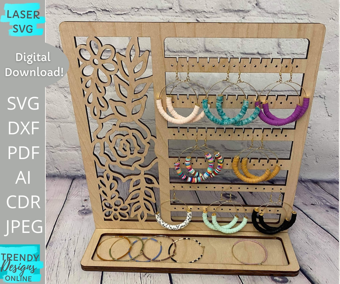 Jewelry & Trinkets stand svg Floral earrings stand svg Etsy
