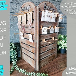 Oorbel kaarten hanger Display Svg-bestand, Craft Market display svg, Glowforge Ready svg, Laser Cut Digital Download, Commercieel gebruik