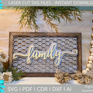 Family Sign svg, Farmhouse Chicken wire décor Svg, Glowforge Ready svg, Laser Cut Digital Download, Utilisation commerciale