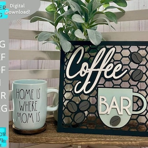 Firma de cafetería svg, descarga digital, archivo cortado con láser, svg listo para glowforge, uso comercial
