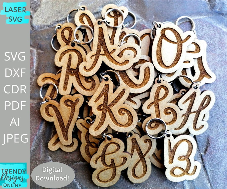 Hand lettered A-Z keychain, 26 Alphabet Letters Svg, Glowforge ready, laser cut file, Digital Download, Commercial Use 