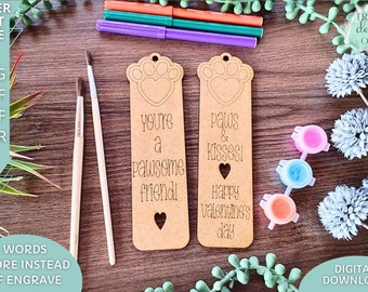 Puppy Paw Valentine's DIY Bookmarks svg file, Classroom DIY craft svg, Digital Download, Glowforge Ready svg, Laser Cut file, Commercial Use