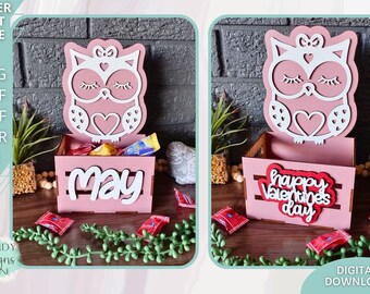 Cute owl Crate svg, Personalizeable Owl box svg, Valentine's day crate svg, Digital Download, Glowforge Ready Laser Cut file, Commercial Use