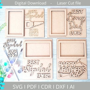 Kit de peinture bricolage cadre fête des pères en bonus svg, kit de cadre beau-père svg, téléchargement numérique, svg Glowforge ready, fichier découpé au laser, usage commercial