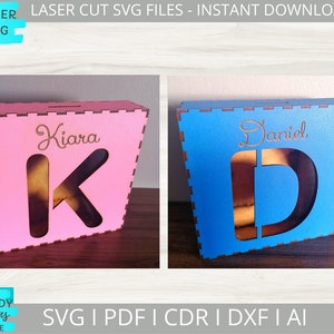 Piggy Bank svg, Money Box svg, Full Alphabet Box svg, Glowforge SVG, Digital Download, Uso Commerciale
