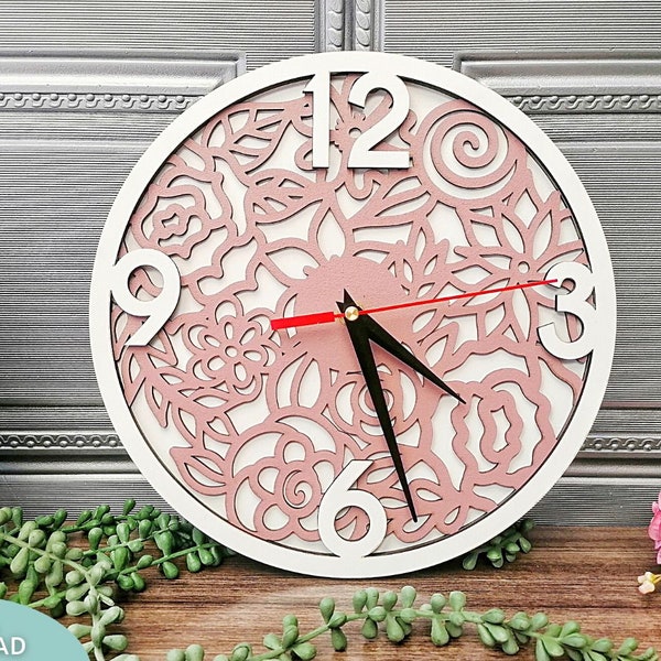 Floral clock svg file, Kids room Walls clock svg file, Glowforge ready, laser cut file, Digital Download, Commercial Use