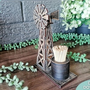Windmühle Zahnstocher Halter SVG Datei, kleine 3D Windmühle svg, Glowforge ready, Laser cut Datei, Digital Download, Kommerzielle Nutzung