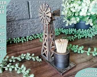 Windmill Toothpicks holder svg file, small 3D Windmill svg, Glowforge ready, laser cut file, Digital Download, Commercial Use
