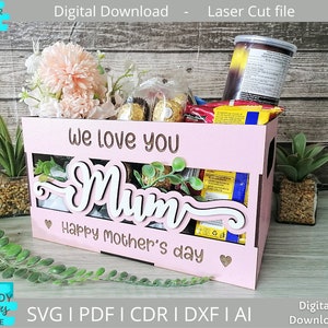 Caja para mamá svg, caja para el día de la madre svg, descarga digital, svg listo para Glowforge, archivo cortado con láser, uso comercial