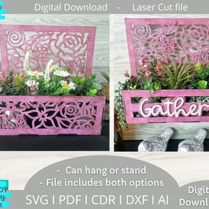 Floral Planter svg bestand, Verzamel Planter svg, Planter Box svg, Glowforge ready, laser gesneden bestand, Digitaal downloaden, Commercieel gebruik