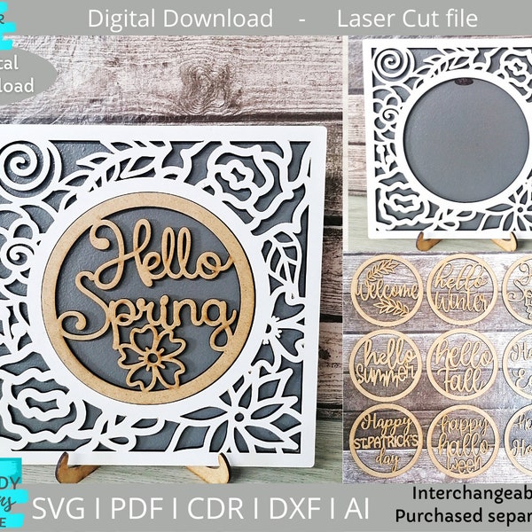 Floral Square Interchangeable Backer svg, Digital Download, Laser cut file, Glowforge Ready svg, Commercial Use