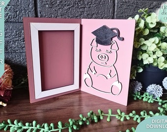 Graduation Photo frame svg, Pig with Graduation Hat svg, School Photo svg, Digital Download, Glowforge Ready Laser Cut file, Commercial Use