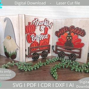 Einsatz für Trio Austauschbare Ständer - Gobble Dankbar svg, Digital Download, Laser cut Datei, Glowforge Ready svg, kommerzielle Nutzung
