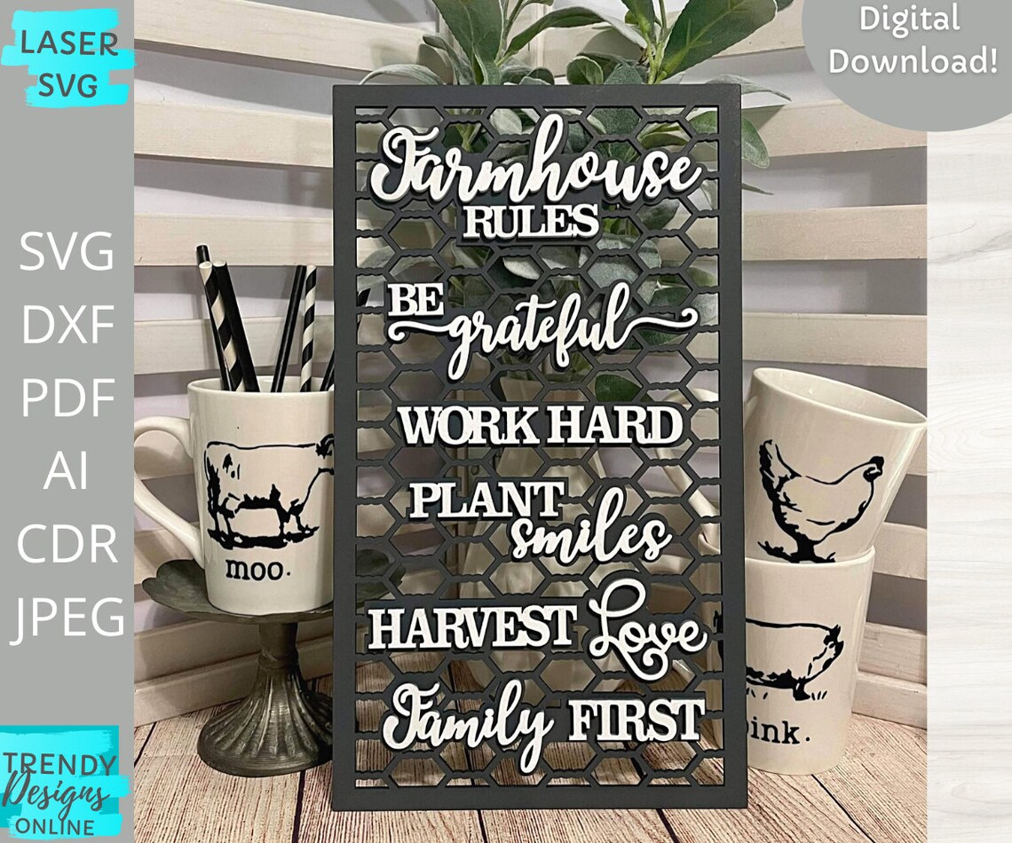 Farmhouse Rules Sign svg House Rules svg Ready Etsy