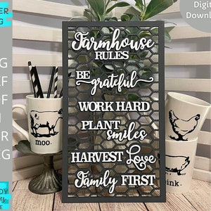 Farmhouse Rules Sign svg, House Rules svg, Glowforge Ready file, Laser Cut svg, Téléchargement numérique, Utilisation commerciale