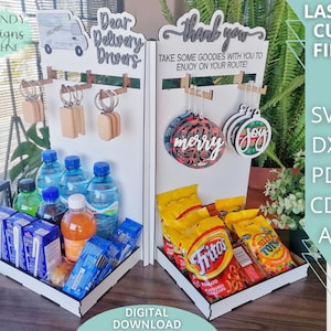 Lieferung Fahrer Snacks Box SVG Datei, Schlüsselanhänger Display svg, Ornamente Display svg Digital Download, Glowforge Laser ready, Kommerzielle Nutzung
