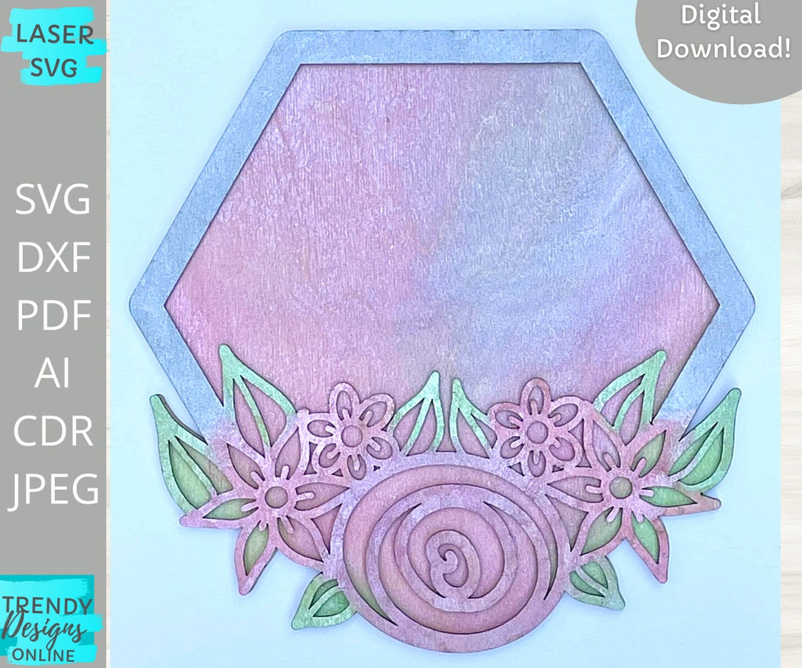 Download Floral Hexagon svg Blank Floral Hexagon svg Glowforge ready | Etsy