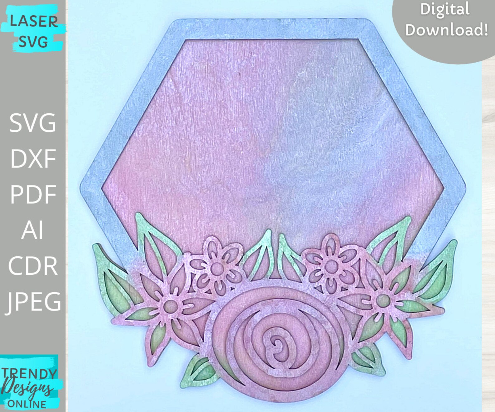 Download Floral Hexagon svg Blank Floral Hexagon svg Glowforge ready | Etsy