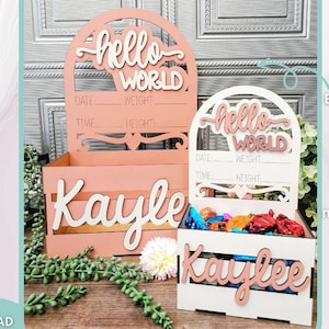 Hallo Welt Kiste svg Datei, Geburt Info Box svg, Baby-Dusche-Kiste-Box svg, Glowforge fertig Laser geschnitten Datei, digitaler Download, kommerzielle Nutzung