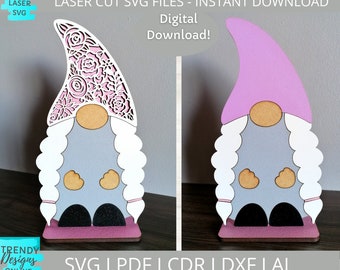 Gnome Shelf sitter svg, Freestanding Floral Gnome svg, Mantle decor svg, Glowforge svg, Digital Download, Commercial Use