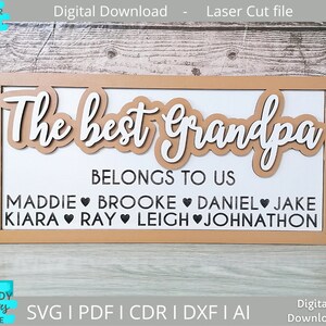 El mejor cartel de abuelo svg, cartel personalizado svg, día del padre svg, descarga digital, svg listo para Glowforge, archivo cortado con láser, uso comercial