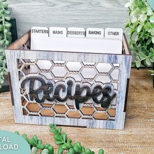 Arquivo svg da caixa de receitas de arame de frango, arquivo svg da caixa de receitas com divisórias, pronto para Glowforge, arquivo de corte a laser, download digital, uso comercial