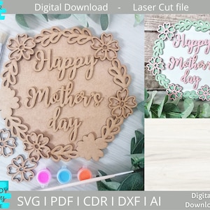 Gelukkige Moederdag Diy Paint Kit SVG, Digitale Download, Glowforge Ready SVG, Laser Cut-bestand, Commercieel Gebruik
