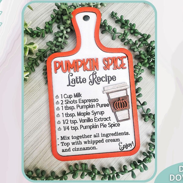 Pumpkin Spice Latte Recipe svg file, Cutting board svg file, Glowforge ready, laser cut file, Digital Download, Commercial Use